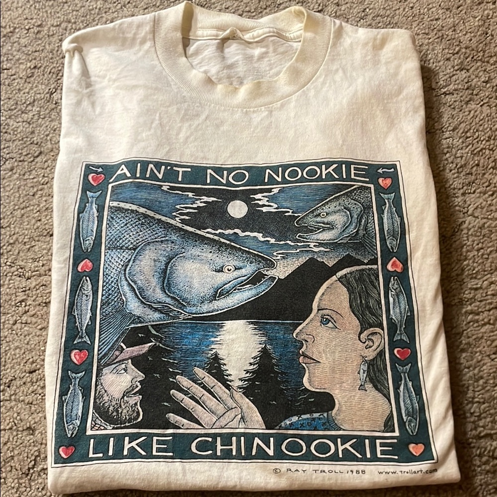 1988 Ray troll Graphic Tee with Fish and Nature Design size Large